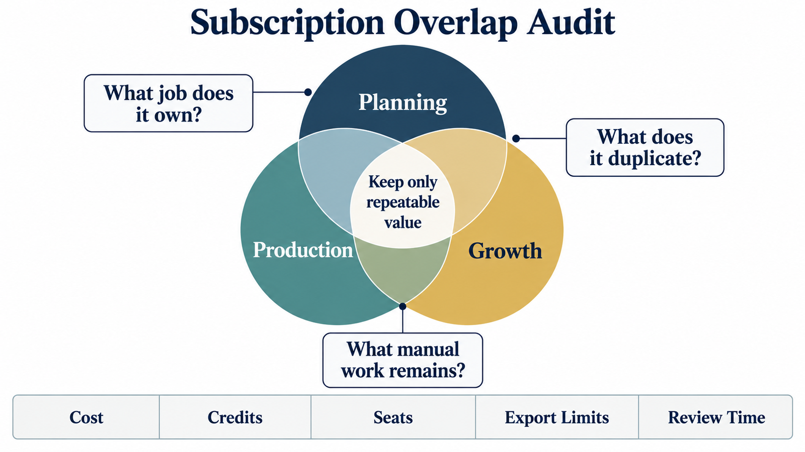 Audit of overlapping AI planning, production and growth subscriptions.