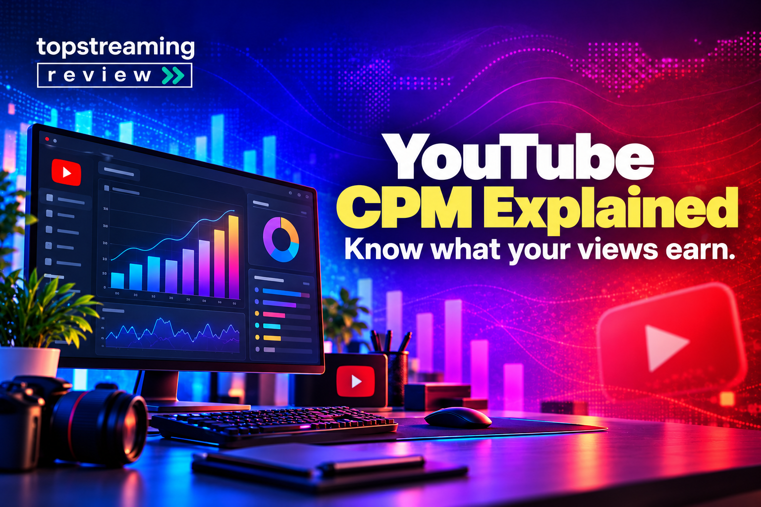 YouTube CPM and RPM guide with revenue analytics dashboard