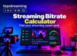 Streaming bitrate calculator with a video production monitor, bandwidth meter, camera and router